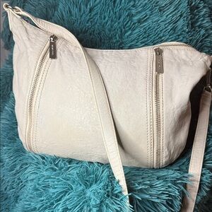 Michael Kors Cream Leather Crossbody Shoulder Bag with Dual Zips